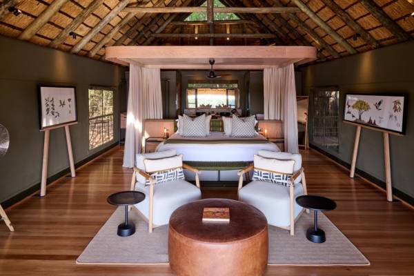Luxury safari lodge deck overlooking the African wilderness
